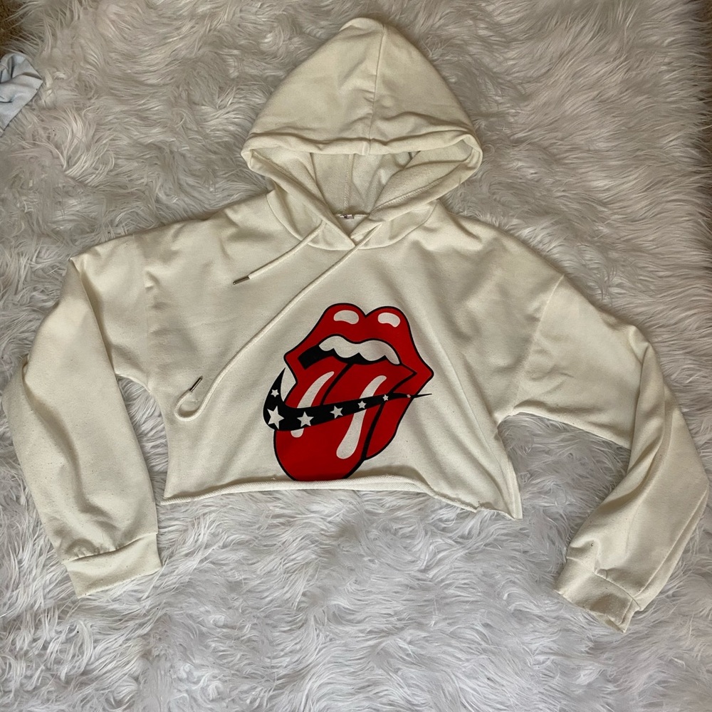 Cropped Rolling Stones Tongue Hoodie